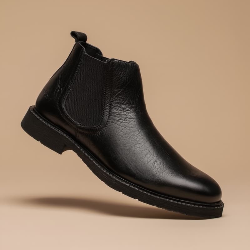black-shoe-floating-with-a-light-brown-background